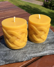 Load image into Gallery viewer, Celtic Knot and Ribbon Beeswax Candles