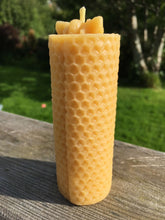 Load image into Gallery viewer, Celtic Beeswax Candles, Rolled Solid pillar with bee