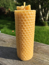 Load image into Gallery viewer, Celtic Beeswax Candles, Rolled Solid pillar with bee
