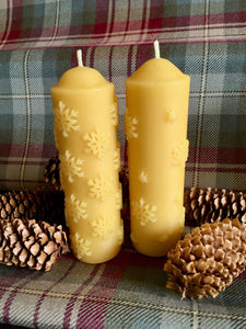 Beeswax Christmas Snowflake Pillar Candles